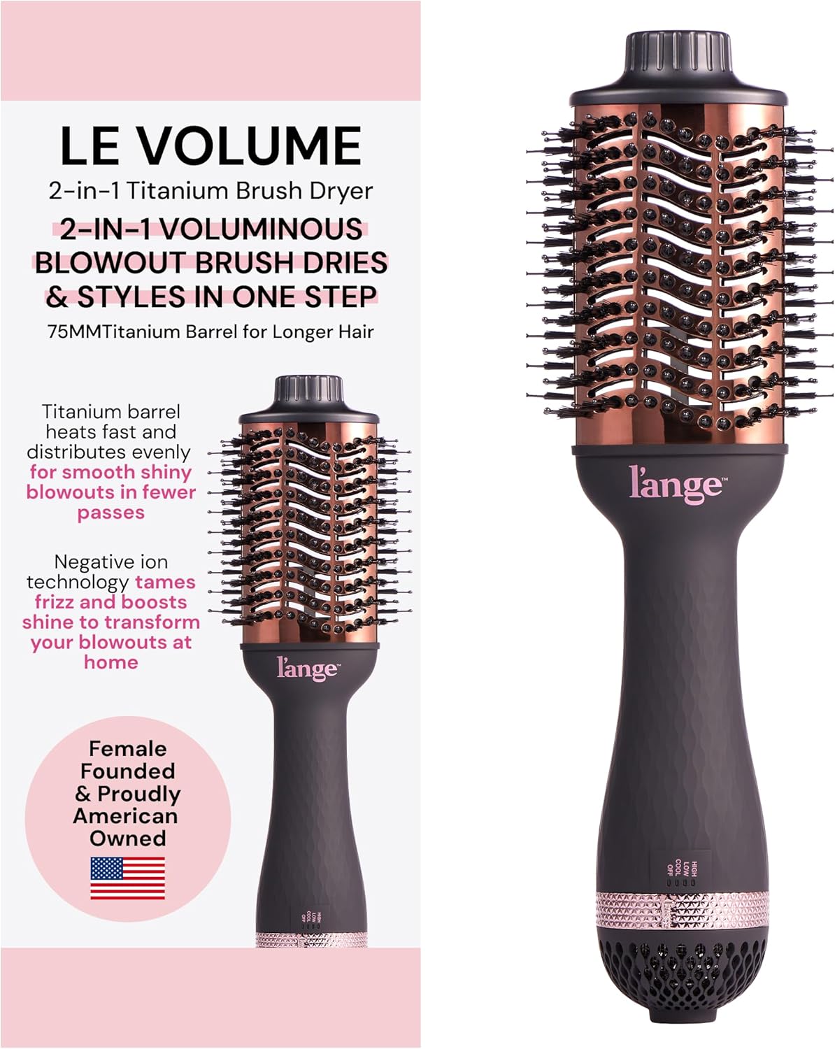 L'ANGE HAIR Le Volume 2‑in‑1 Titanium Blow Dryer Brush